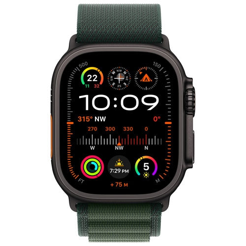 Apple Watch Ultra 2 (GPS + Cellular) 49mm Black Titanium Case with Dark Green Alpine Loop -Brand New-